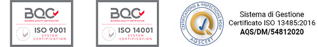 Azienda certificata ISO 9001:2015, ISO 14001:2015 e ISO 13485:2016